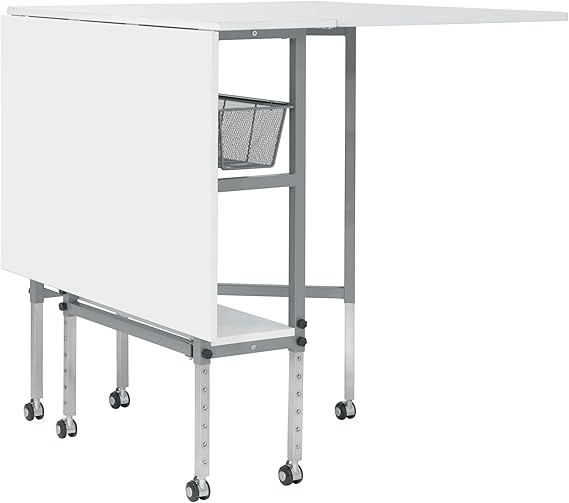 Sew Ready Hobby and Cutting Table - 58.75" W x 36.5" D White Arts and Crafts Table with 2 Mesh Storage Drawers, Silver/White
