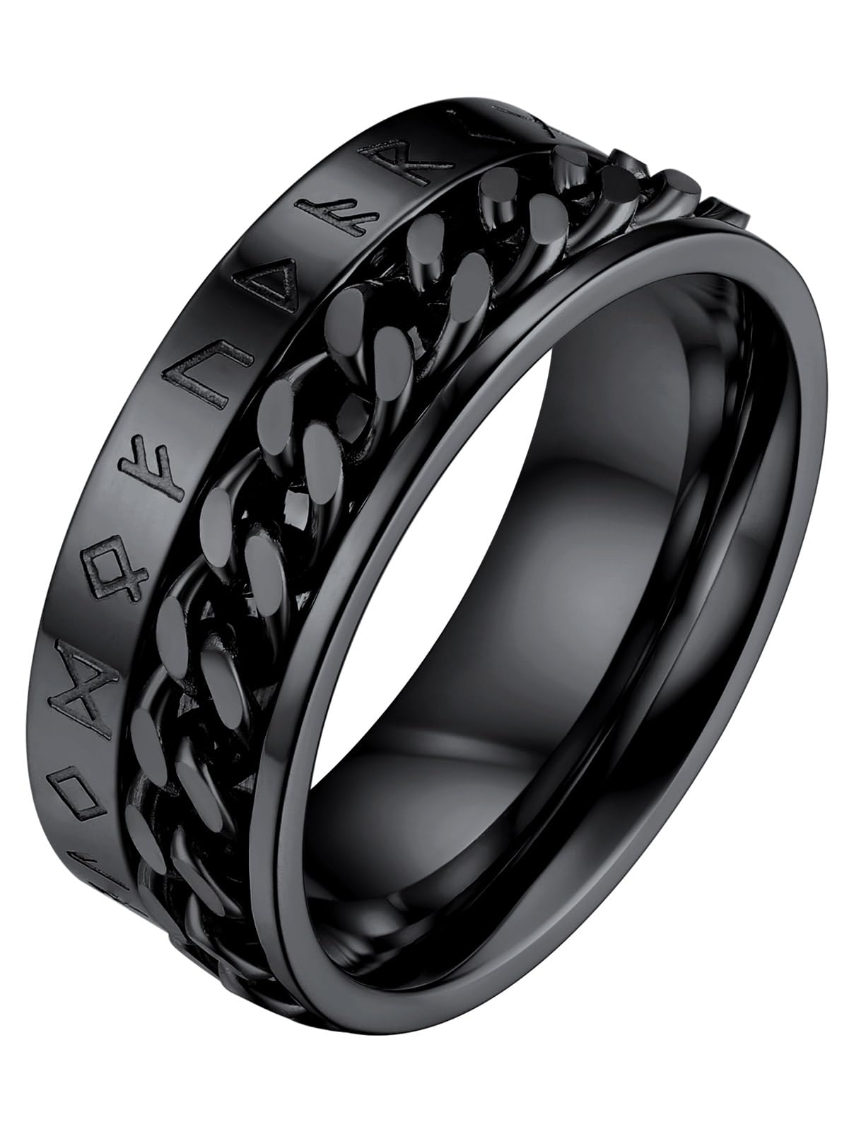 FaithHeart Anti-stress Anello Vichingo a Catena Ruotabile Ansiolitico Anello Uomo Runa Anello Personalizzabile Nome Inciso Data Inciso Anello Punk Hip-pop Taglia IT 14-32