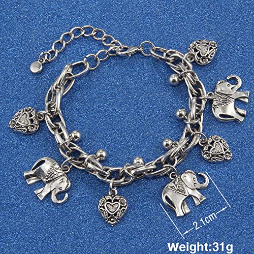 Elephant Bracelet Vintage Elephant Heart Bracelet Bohemian Love Heart Elephant Animal Tassel Anklet Bracelets Charming Jewelry For Women Girl Wristwatch (Silver, One Size) #TOP3