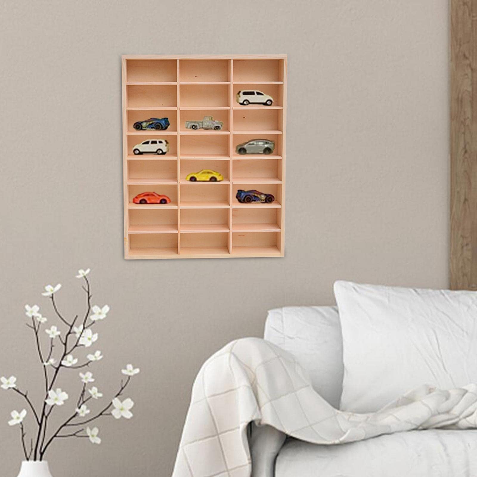 Estante Expositor Organizador Vitrina Soporte de Exhibición Estante Madera Decorativa Adecuado para Almacenar Y Exponer Figuras Muñecos Coches Hogar O, 24 cuadrícula, tal como se describe