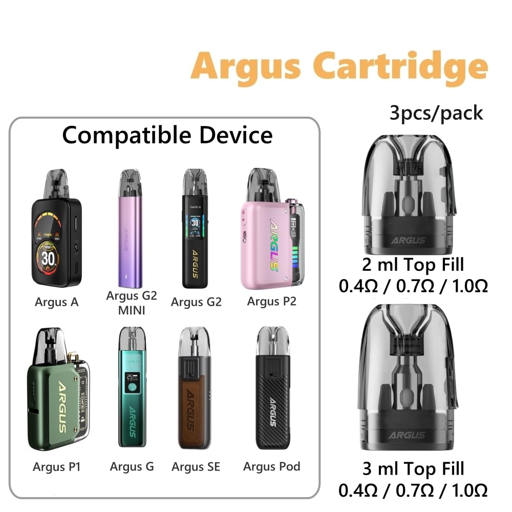 Cartouche Argus Pod VOO'POO remplissage suprieur Version 3 ml 0,4/0,7ohm pour Vape Argus G2/P2/P1/P1s/Argus A Kit 3 pices/paquet Original (0,4 ohm 3 ml) - No Nicotine No Liquid : Amazon.fr: High-Tech Cartouche Argus Pod VOO'POO remplissage suprieur Version 3 ml 0,4/0,7ohm pour Vape Argus G2/P2/P1/P1s/Argus A Kit 3 pices/paquet Original (0,4 ohm 3 ml) - No Nicotine No Liquid : Amazon.fr: High-Tech