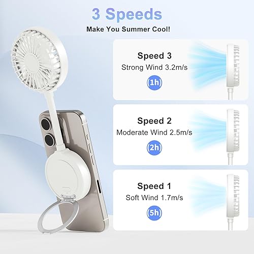 Miniatura 6 de Ventilador magnético para teléfono, mini ventilador personal portátil recargable con soporte de anillo USB pequeño ventilador de escritorio para