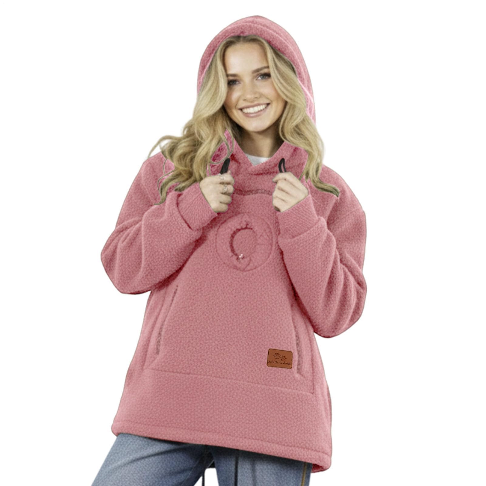 Generico Felpa con Cappuccio for Marsupio for Cani E Gatti con Cerniera, Tasca A Marsupio, Felpa con Cappuccio for Trasportino for Animali, Felpe Calde E Sciolte(Pink,X-Large)