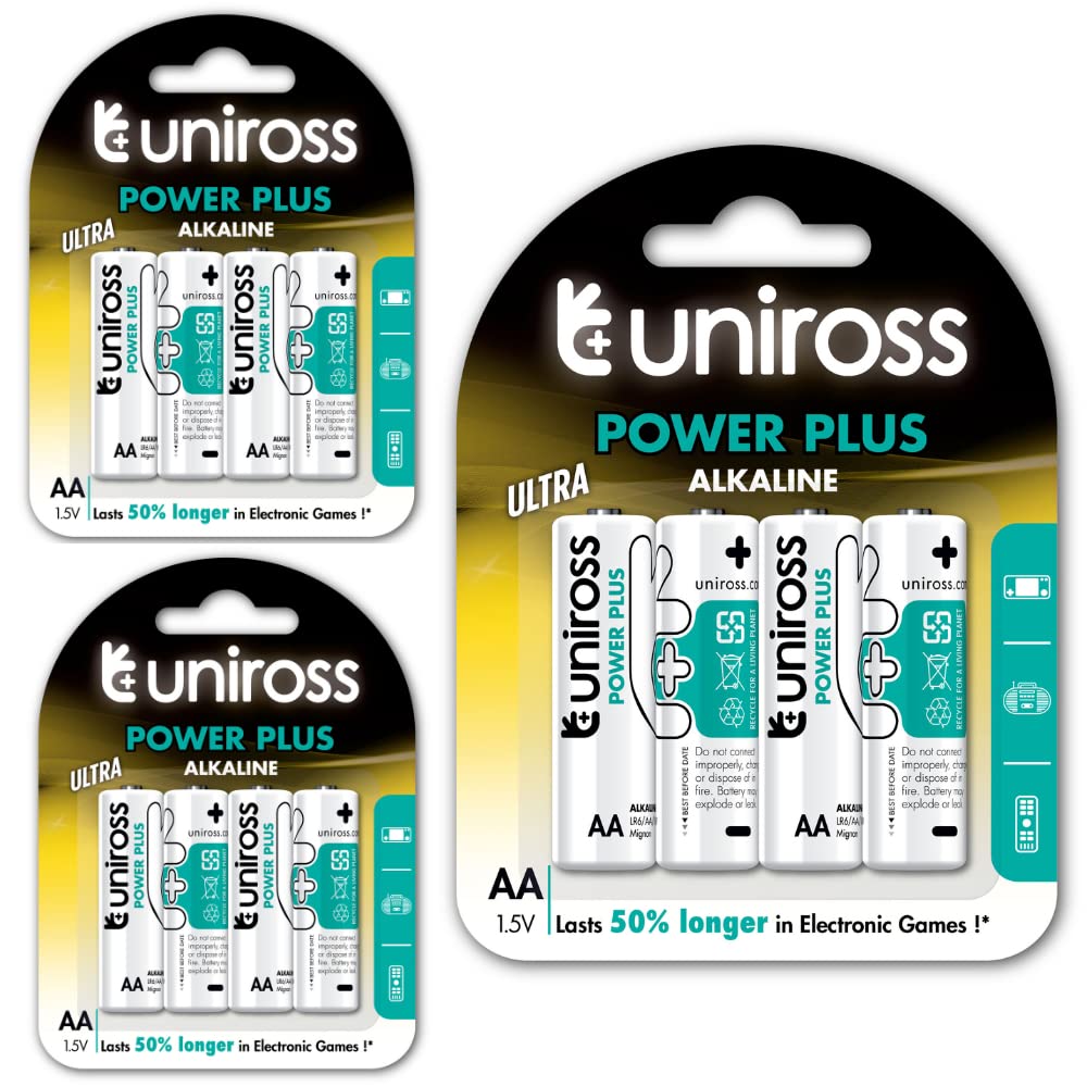Uniross Ultra Power Plus AA Batteries Alkaline, 1.5V LR6, Pack of 12 Bundle