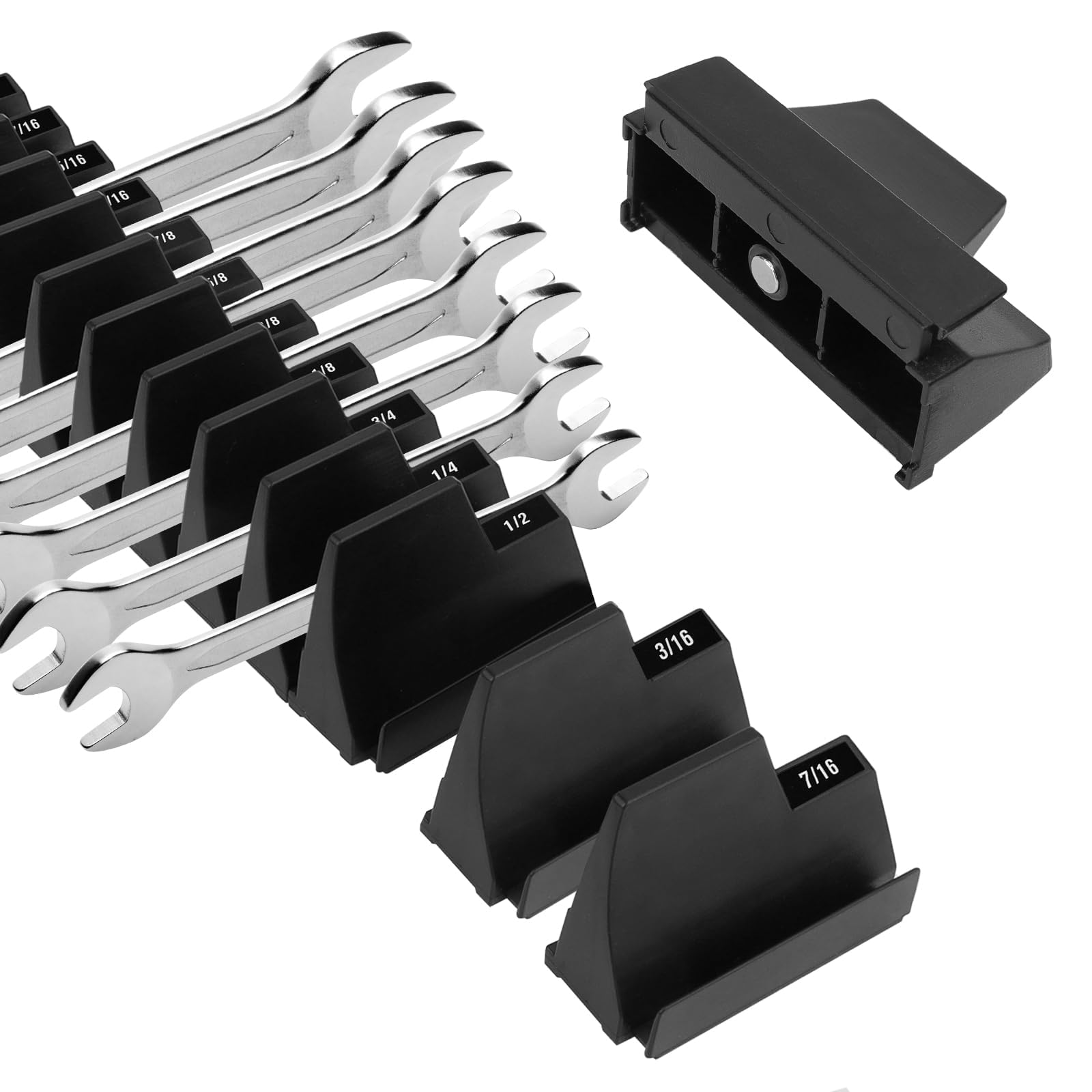 Xygobla Black Wrench Organizer For 40 Wrenches | Modular Wrench Organizer With 2 Labels, Wrench Tool Organizers For Tool Drawer Storage, Wall Mountable Professional-Grade Tool Storage