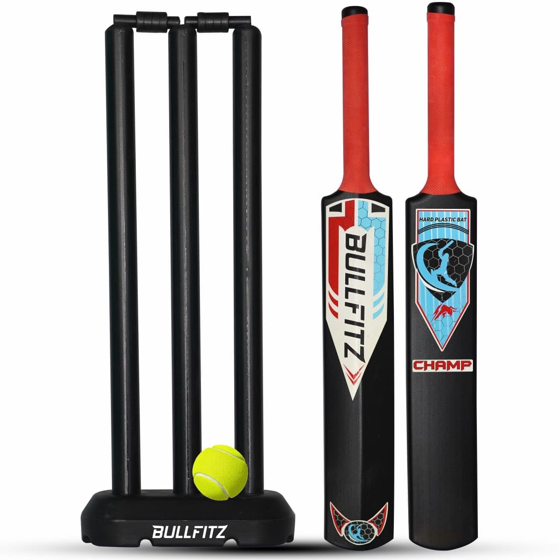 Bull Fitz Kids Cricket Bat Set for Boys Age 6-10 | Size 3 Plastic Bat with Ball & Wicket Set | Outdoor Cricket Kit for Children | Lightweight Bat and Ball for Garden, Beach, Backyard Play (Black)-image-39