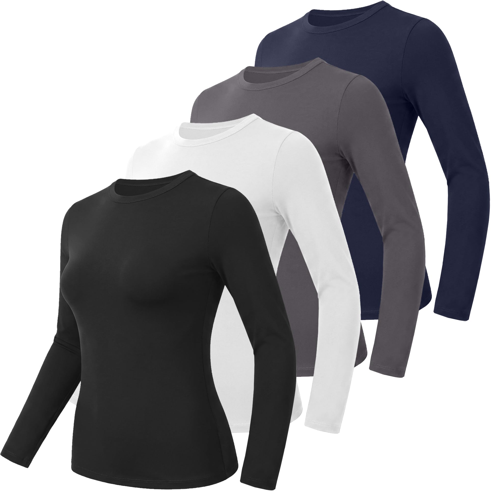 GAYHAY 4 Pack Womens Long Sleeve Shirts Slim Fit Basic Tees Workout Tops | Crewneck, Underscrub Compression Athletic Clothes, Y2K Cute, Fall Winter Layer, Casual Going Out Daily Wear Outfits 2026
