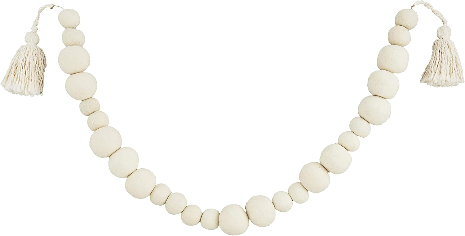 Mud Pie, White, Pom Tassel Garland, 60"