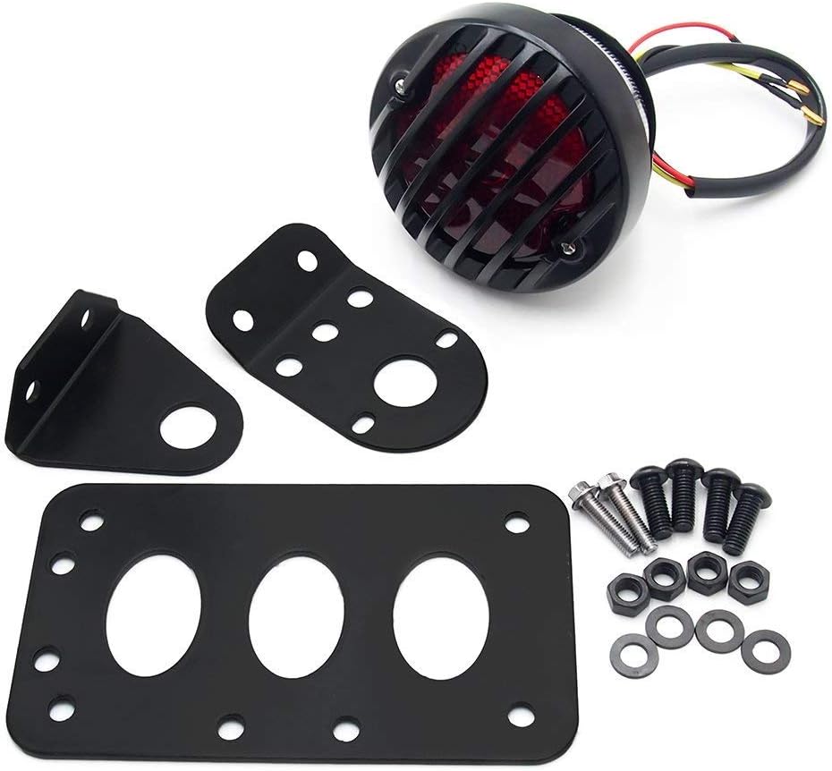 Grill Side Mount Motorcycle Tail Light License Plate Bracket for Bobber Chopper for Yamaha for Suzuki for Kawasaki and Other Custom Bike