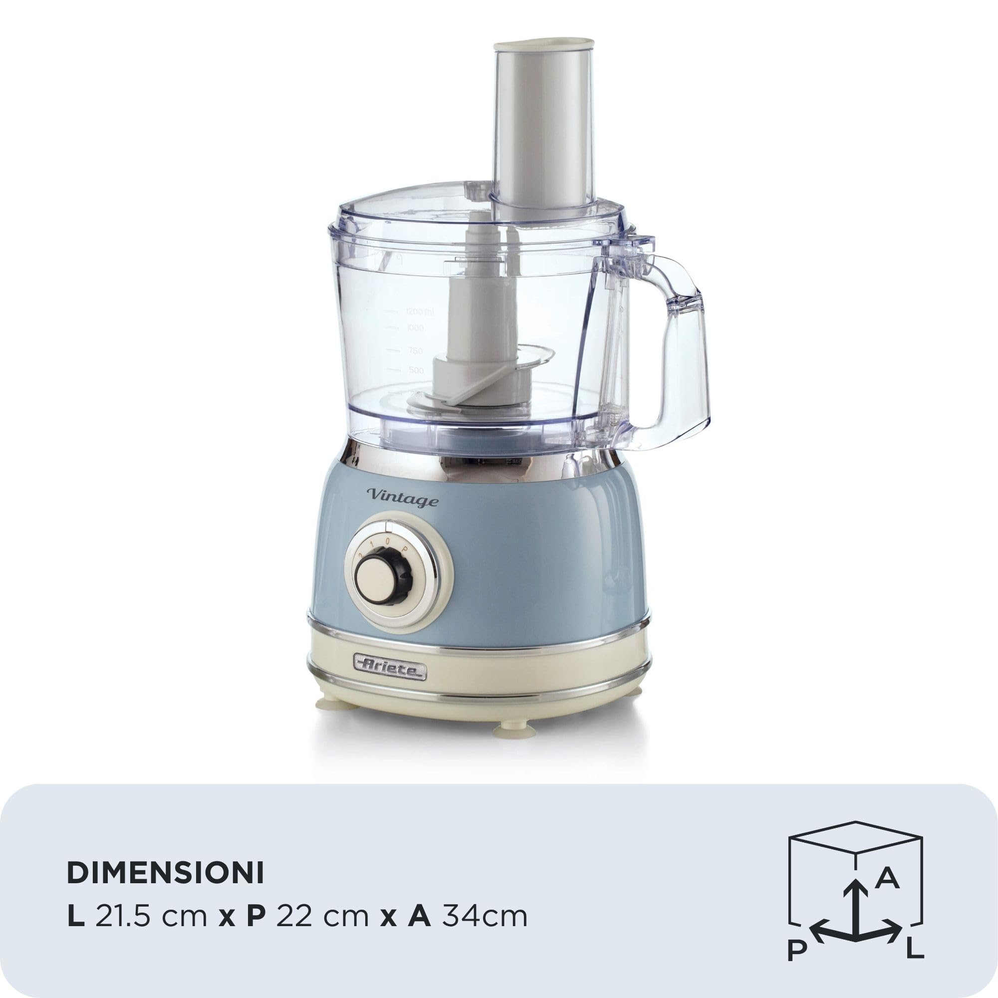 Ariete 1781 Robot da cucina Vintage, 1000W, Capacità 1,2 L, Per preparazione impasti, Celeste