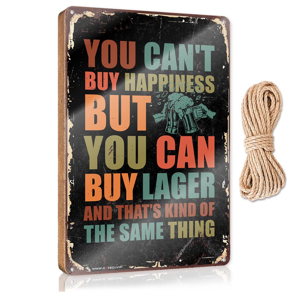 FZFN Kitchen Funny Sign You Can'T Buy Happiness But You Can Buy Lager Wooden Sign Wood Signs For Home Decor Kitchen Sign Decor(15X28CM)