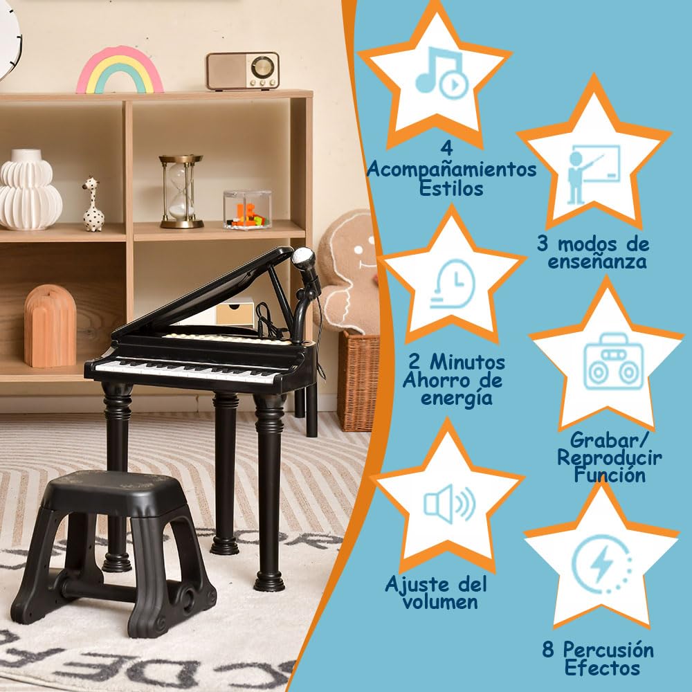 Piano De Cola Infantil 30 Teclas Con Banco Y Atril Partituras MDF 52x50x49cm Blanco 72858894 Piano De Cola Infantil 30 Teclas Con Banco Y Atril Partituras MDF 52x50x49cm Blanco 72858894