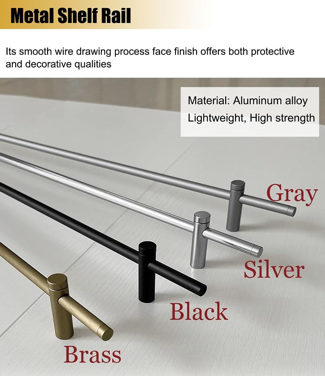 4-pak dekoracyjnych metalowych szyn ochronnych do półek, 30–100 cm, regulowane aluminiowe ogrodzenie zapobiegające upadkowi do półek na książki, szafek kuchennych, stojaków na buty (wykończenie