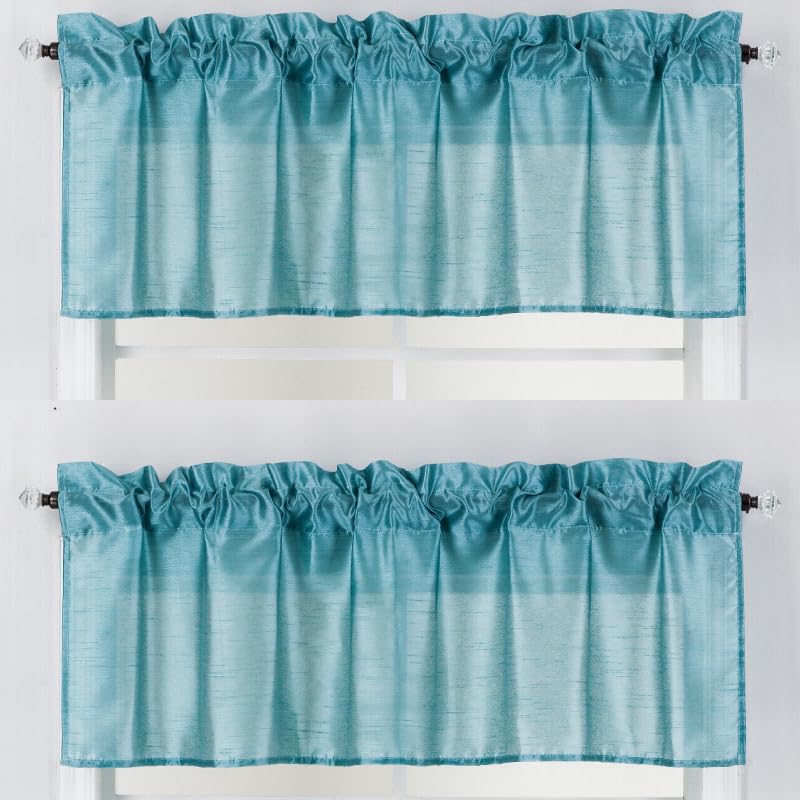 New Faux Silk Straight Valance Small Window Curtain Rod Pocket Topper Solid Colors 54" W X 18" L (2, S18 Teal)