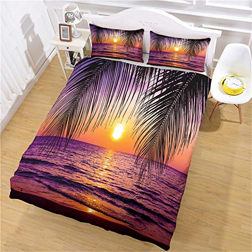 CLQPYQ Housse De Couette Ado 220X240cm - Parure De Lit 2 Personnes - 3D Paysage De Coucher De Soleil Sur La Mer Imprimé Parure De Couette En Microfibre Avez Fermeture Éclair Et 2 Taies D'Oreiller 65X6