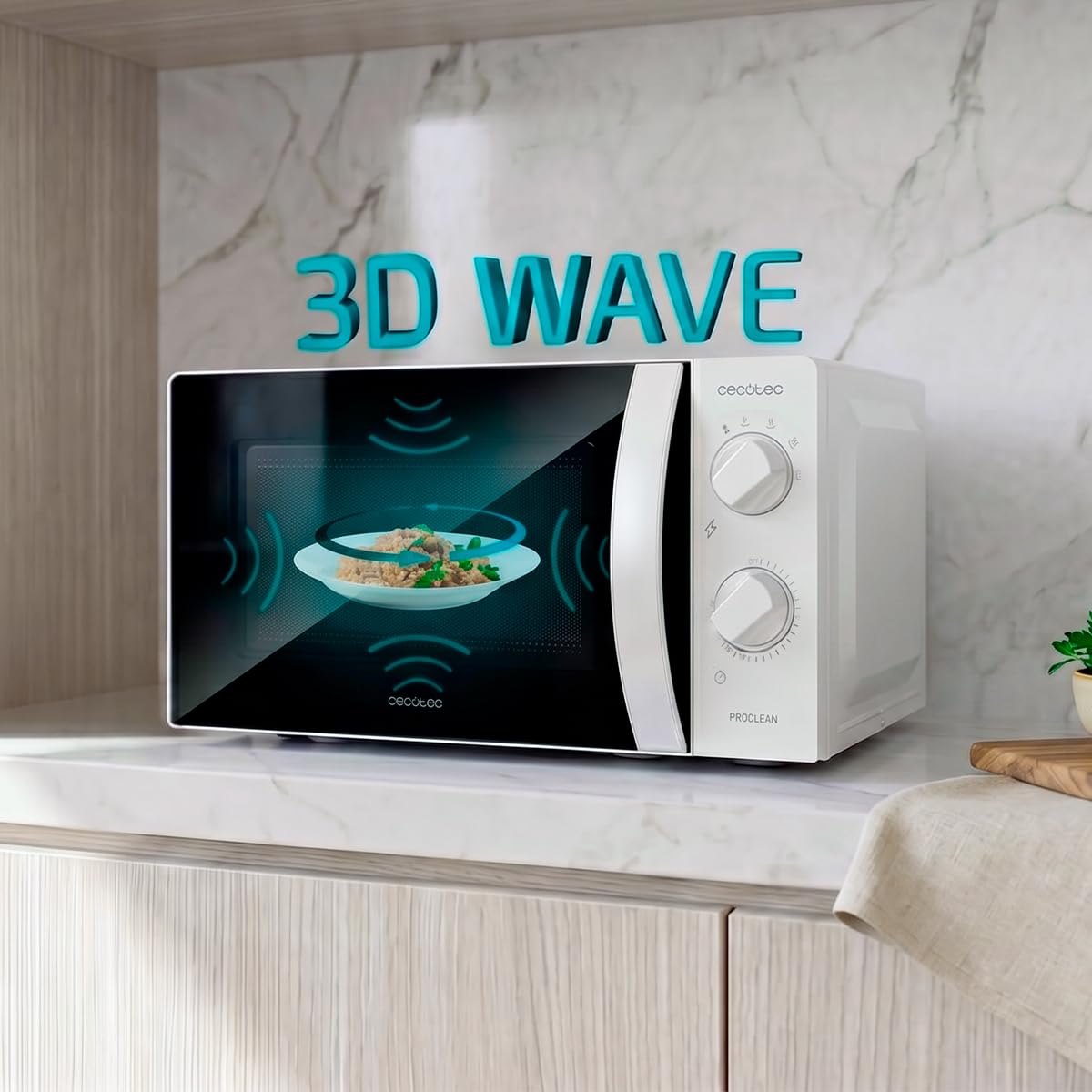 Cecotec Mikrofalówka Proclean 2010 Wave 2010, moc 700 W, pojemność 20 l, technologia 3DWave, tryb odmrażania, 6 poziomów mocy, timer 30 min, kompaktowa konstrukcja