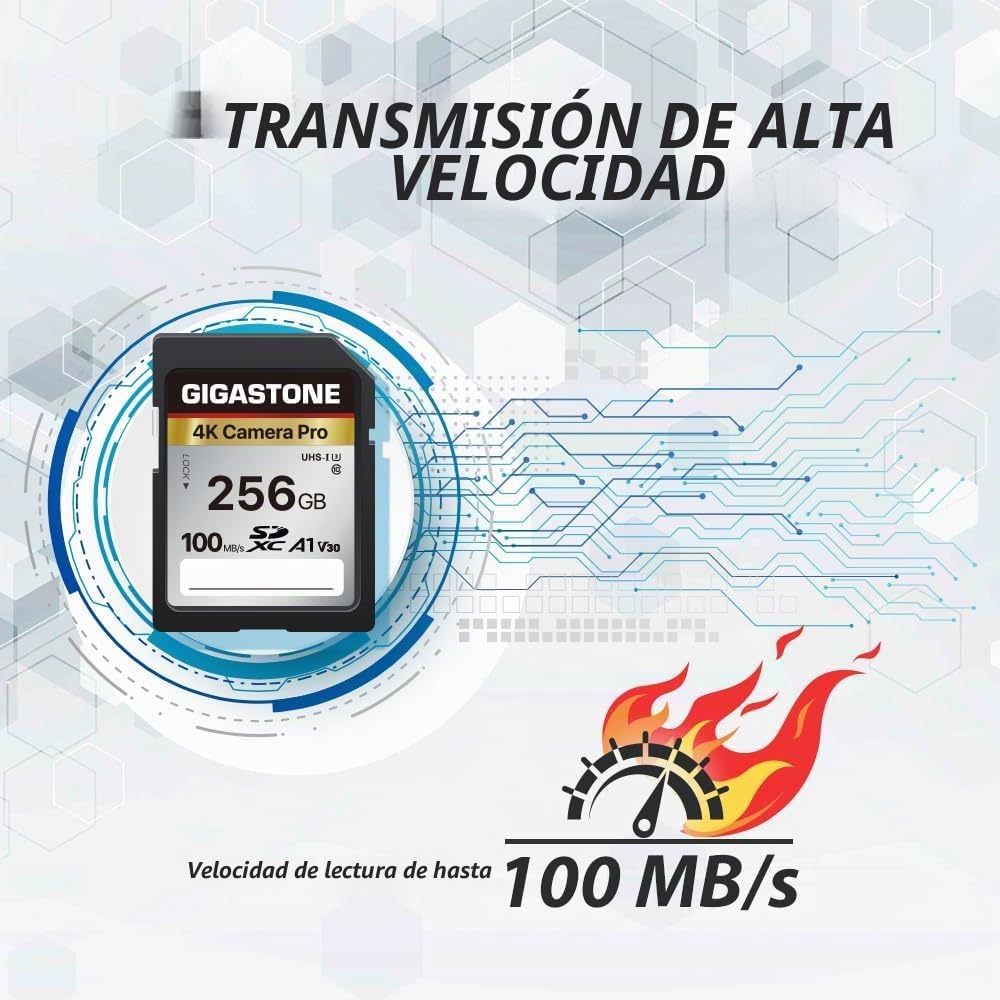 【5 Años Recuperación de Datos Gratis】 GIGASTONE 256GB Tarjeta SD con Lector de Tarjetas USB Tipo C, 4K Cámara Pro Serie, hasta 100MB/s, Videocámara, A1 V30 UHS-I Clase 10 para 4K UHD