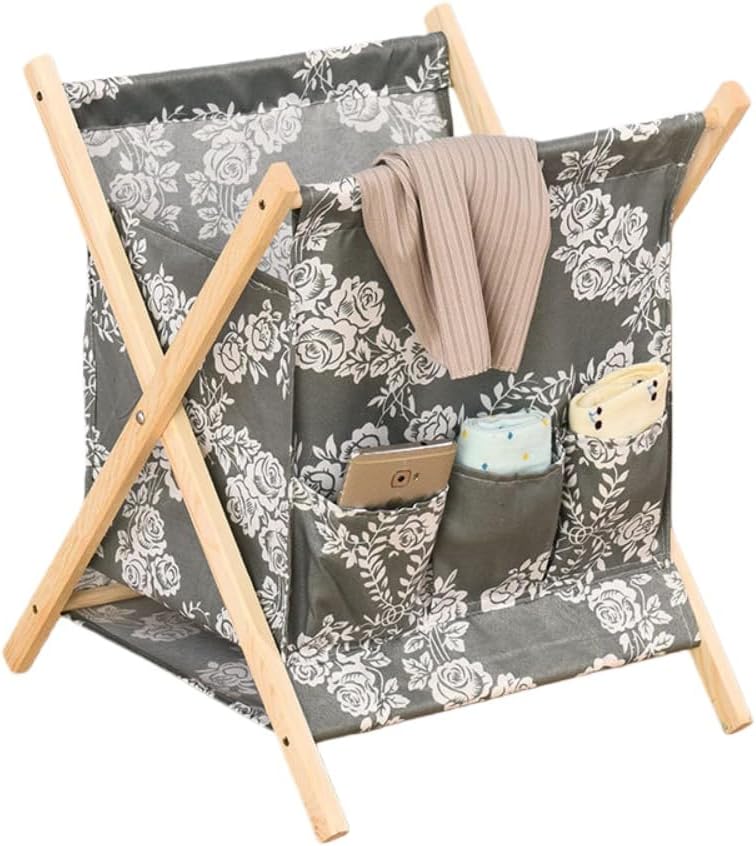 (2個) マガジンラック、折りたたみ式、布製、天然木、おもちゃ、本、衣類用収納バスケット、おもちゃラック、ポケット付き (2,白いバ