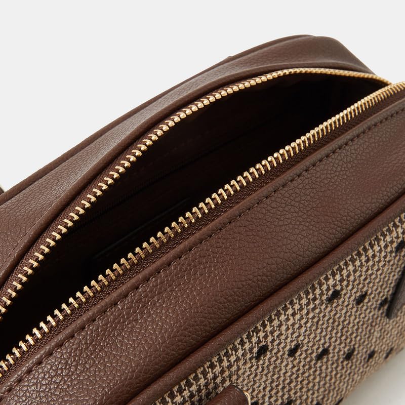 Image of Accessorize London Women's Brown Heart Houndstooth Bowler Bag