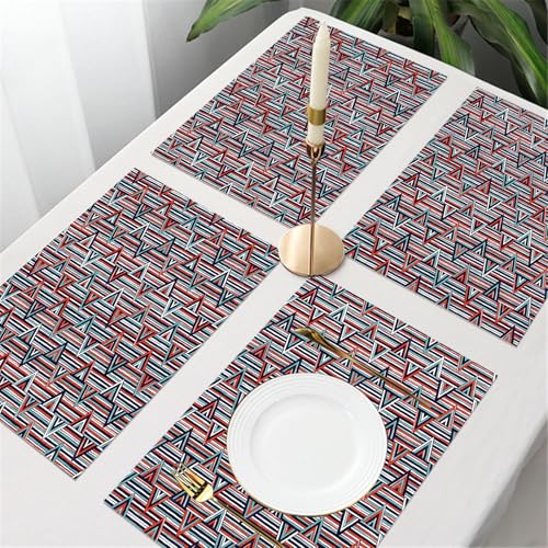 DASNK Table Mats Set of 4 Woven Vinyl Place Mats for Dinner Table Washable & Durable Indoor/Outdoor Use Table Accessories,Tribal Decor,Striped African Abstract Ethnic Pattern with Creative Tr,12x18in - Image 3