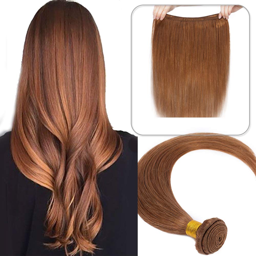 Human Hair Weave Bundles #30 Light Auburn - 100% Real Natural Human Hair Remy Weft No Clips Straight - 18 inches