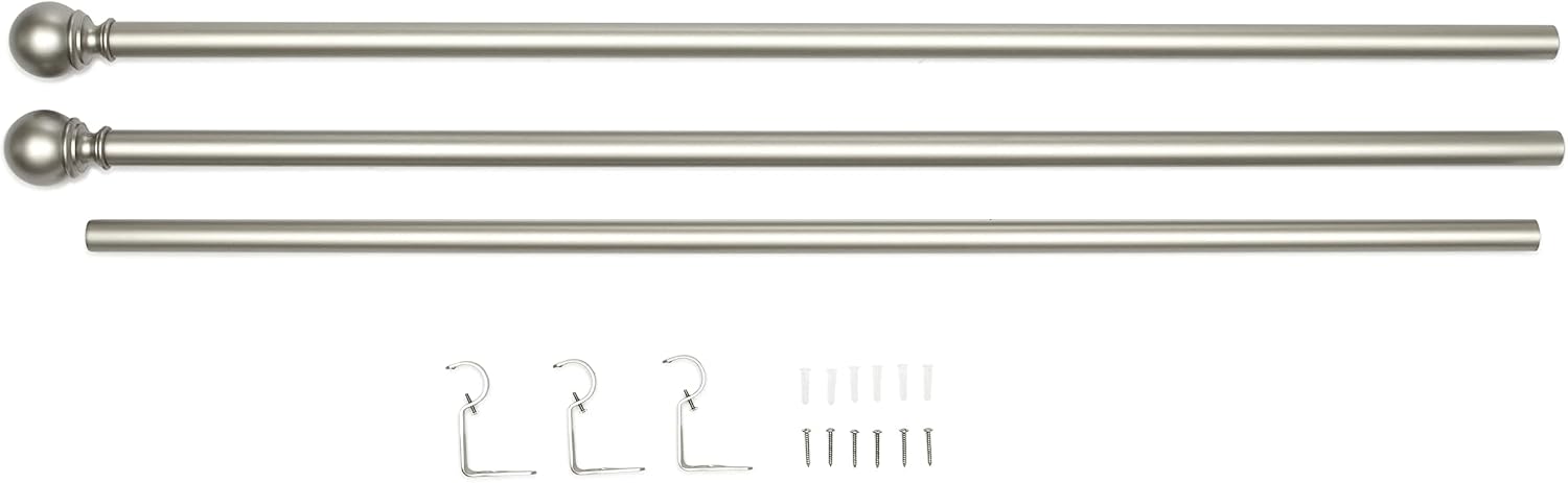 Amazon Basics 1.25-Inch Curtain Rod with Round Finials - 72 to 144 Inch, Nickel