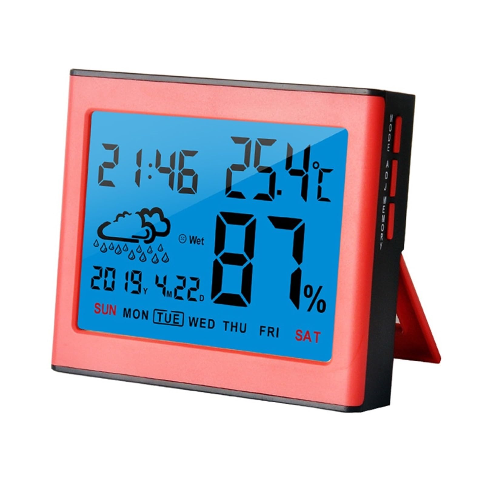 Termohigrometr Profesjonalny Domowy Miernik Temperatury I Wilgotności W Pomieszczeniu LCD Cyfrowy Termometr Higrometr Czujnik Miernik Stacja Pogodowa Zegar(Pink)