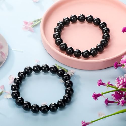 Miniatura 3 de Hicarer 2 pulseras de shungita negras con cuentas de shungita, piedras elásticas de cristal, joyería energética, poderoso defensor espiritual para