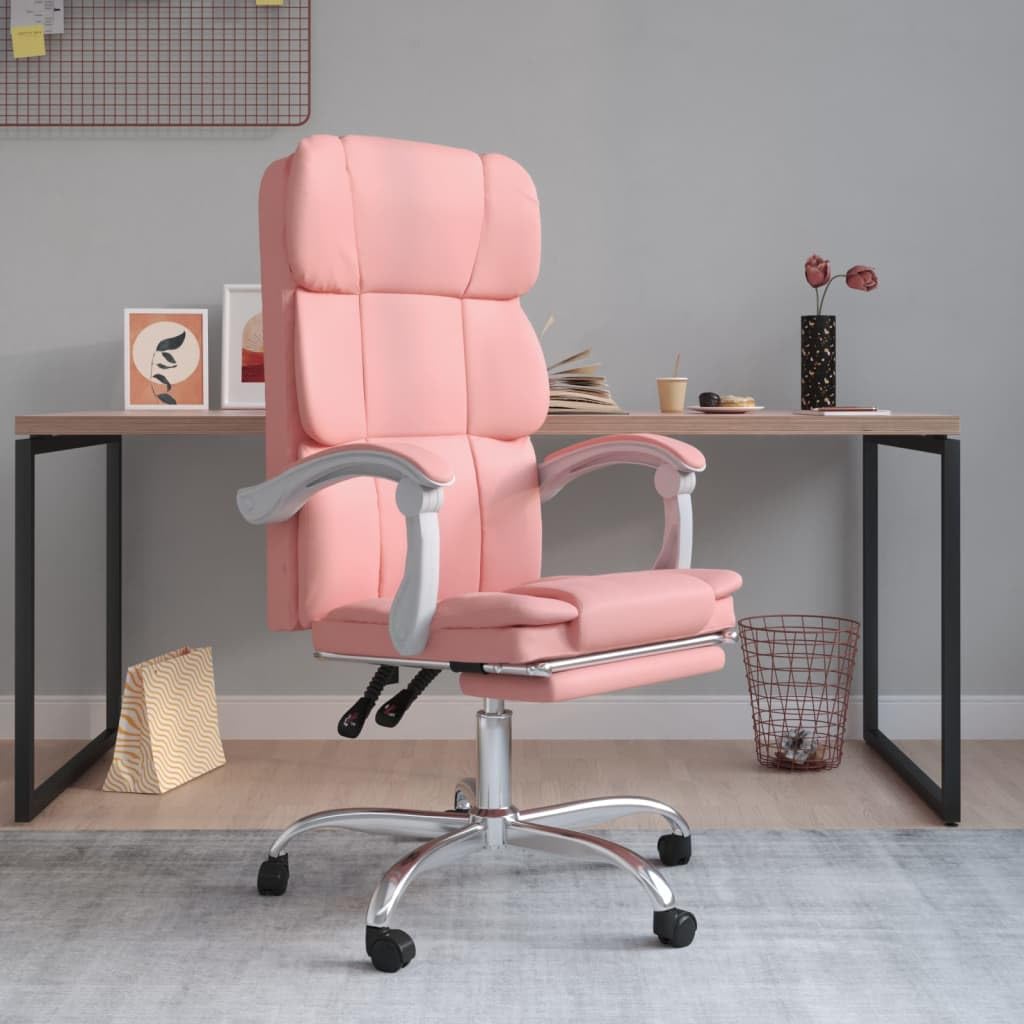 Chaise de jeu réglable rose en cuir synthétique pour bureau de télétravail