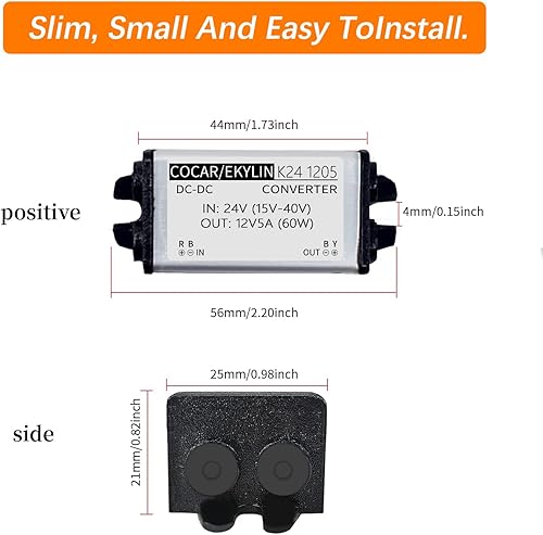 Miniatura 7 de Convertidor CC de 24 V a 12 V 5 A 60 W, convertidor de voltaje, adaptador de corriente CC impermeable, transformador resistente para automóvil,