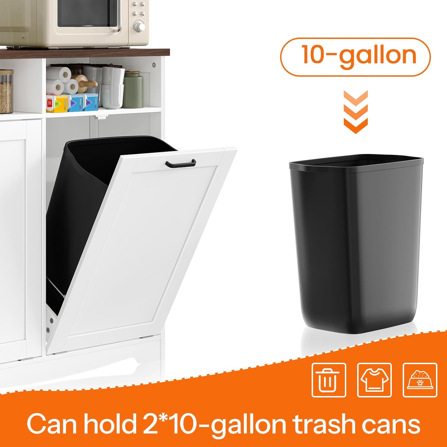 HOOBRO Double Tilt Out Trash Can Cabinet, 20 Gallon Kitchen Trash Bin Cabinet, Hidden Trash Storage with Open Compartments, Hidden Laundry Hamper, for Kitchen, Laundry, White and Walnut WH04LJ01