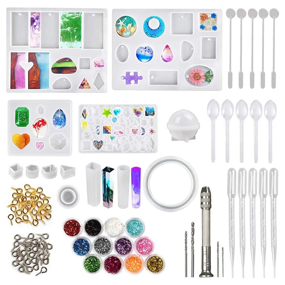 UDSKNV[KSL Epoxy Resin Silicone Mold Kit 141pcs Cast for Jewelry Making, Keychains for DIY Projects, Crafts, Ornaments Pendant