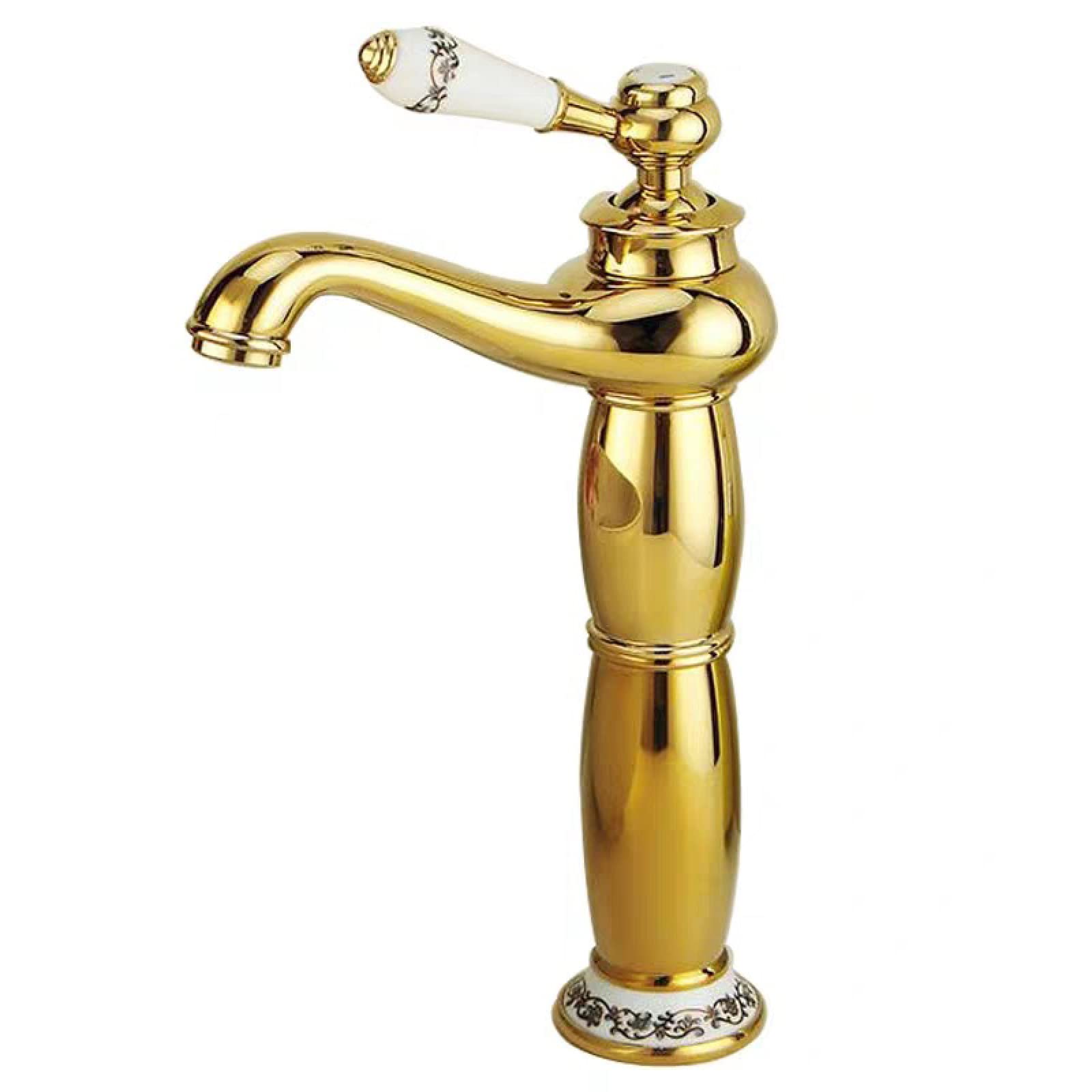 Grifo de Lavabo Vintage Dorado para baño, Grifo Monomando para Agua fría y Caliente, Grifo de tocador de latón Antiguo, Alto (Alto) LWX
