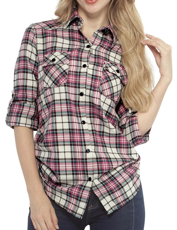 Image of Match Women's Long Sleeve Plaid Flannel Shirt #2021