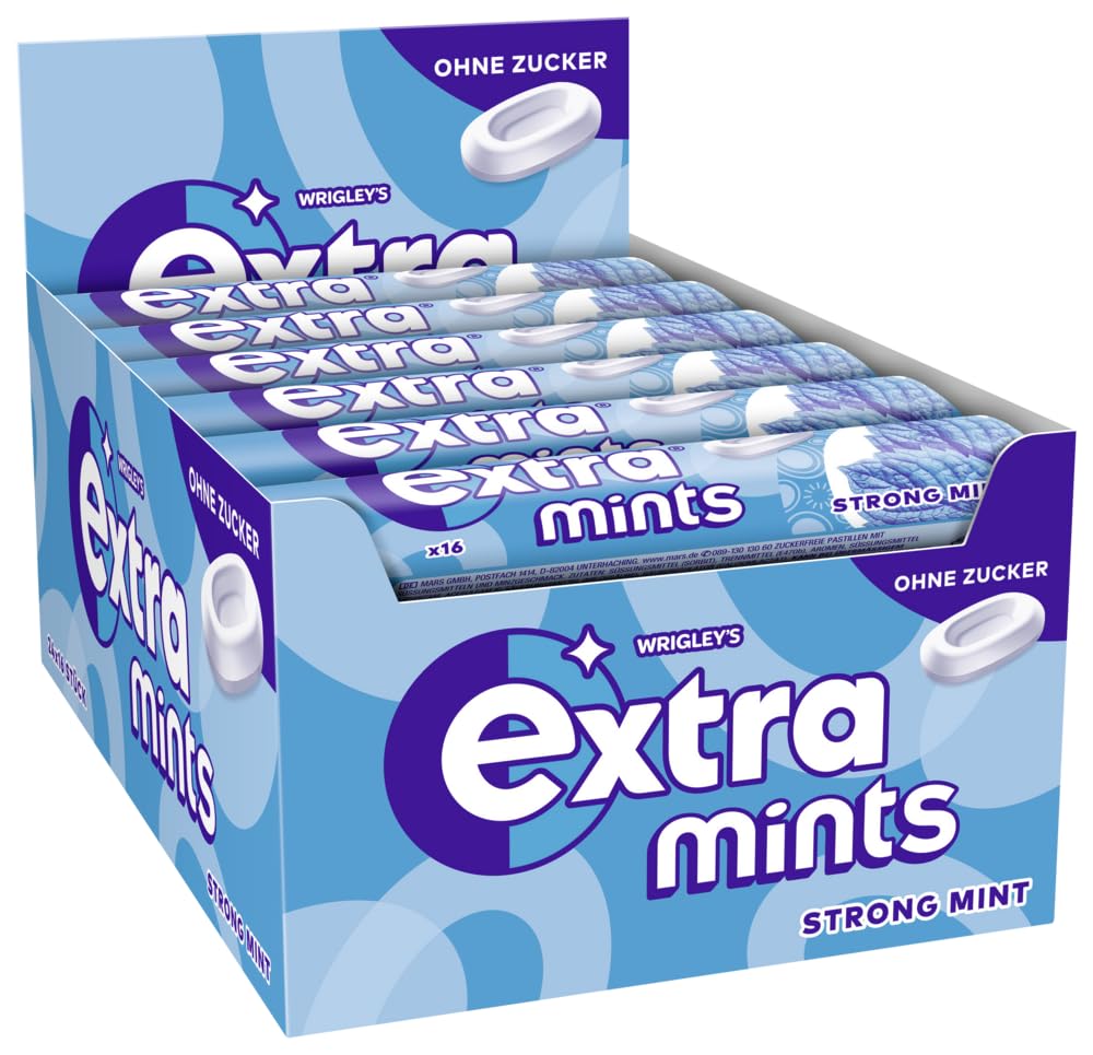 Extra Mints Mix Lutschpastillen I 4 Packungen 2 Sorten I 96 x 16 Dragees I 48 x 16 "Spearmint" I 48 x 16 "Strong Mint" I Frischer Atem I