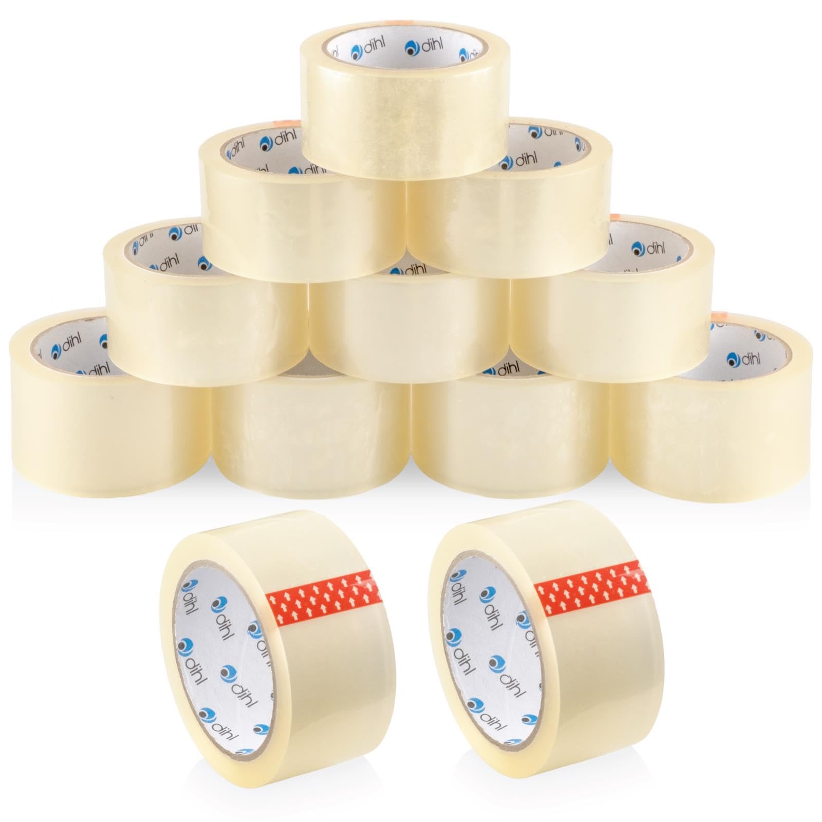 Dihl Packaging Parcel Tape, Heavy Duty, Clear Transparent, 48mm x 66m, Secure Adhesive Sticky Tape for Parcels, Boxes, Cartons, Postage, House Moving, 72 Rolls