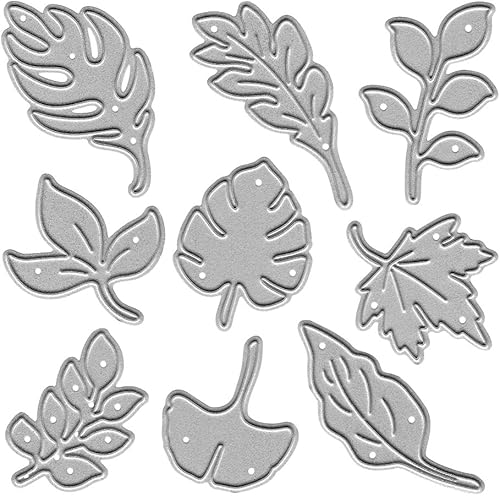 9 troqueles de metal para cortar hojas de hoja, hojas de arce de ginkgo troqueladas, plantillas en relieve, molde de plantilla para álbumes de