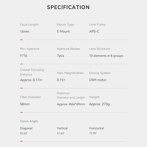 Miniatura 5 de Yongnuo Lente YN16MM F1.8S para Sony E-Mount, lente Prime gran angular de 0.630 in, lente de enfoque automático con marco APS-C de gran apertura F1.8