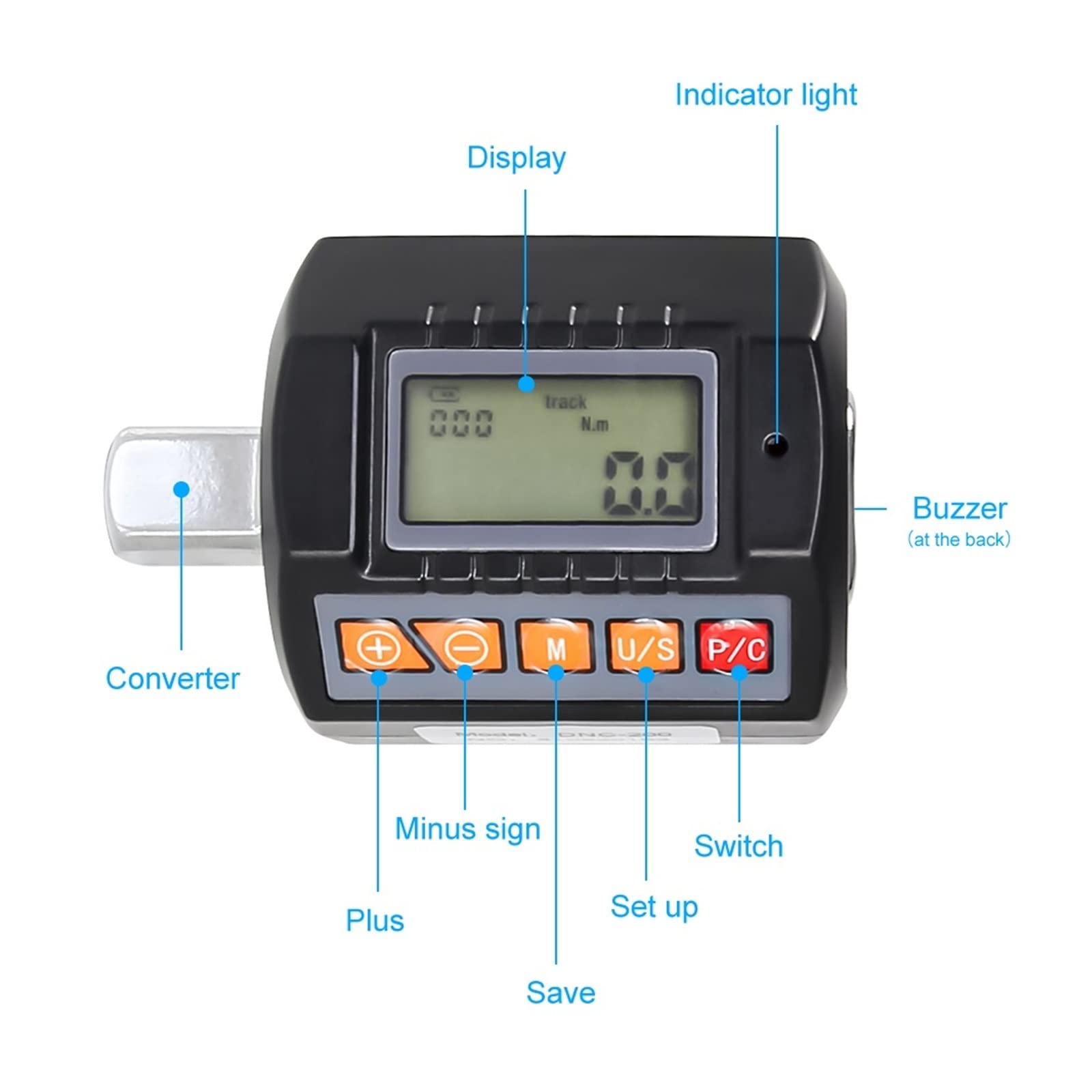 Misuratore di coppia digitale 1/2 regolabile for riparazione auto di biciclette Adattatore di coppia digitale Misuratore di coppia elettronico Utensili manuali(13.5-135Nm)