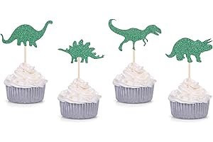 Green Glitter Dinosaur Cupcake Toppers