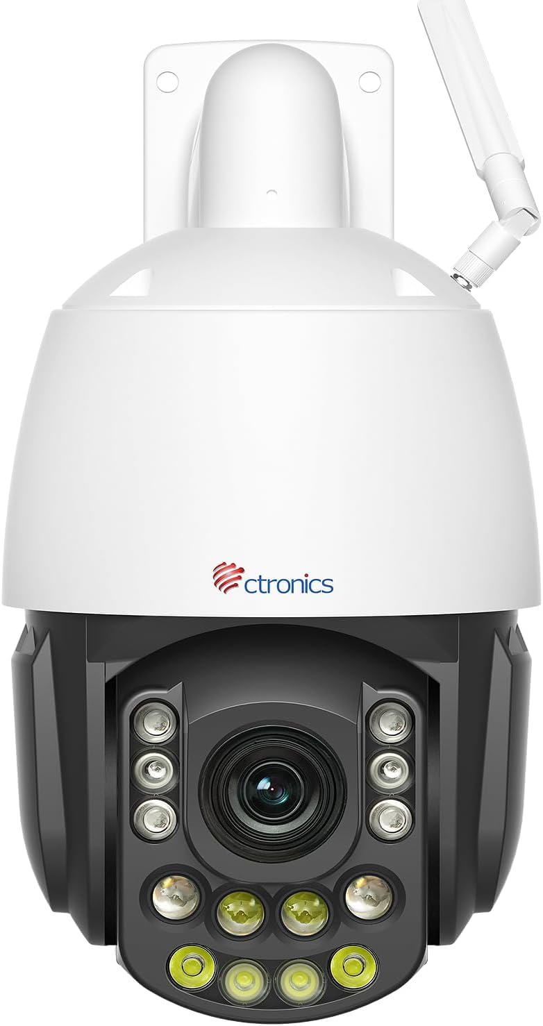 Ctronics Zoom Ottico 30X, Visione Notturna IR 180 m & Colore 80 m | 5MP Telecamera WiFi Esterno, Auto Track, 60 Posizioni & 2 Rotte, Wi-Fi Dual-Band, PC/App, 128GB TF/Cloud/FTP/NVR, Metallica