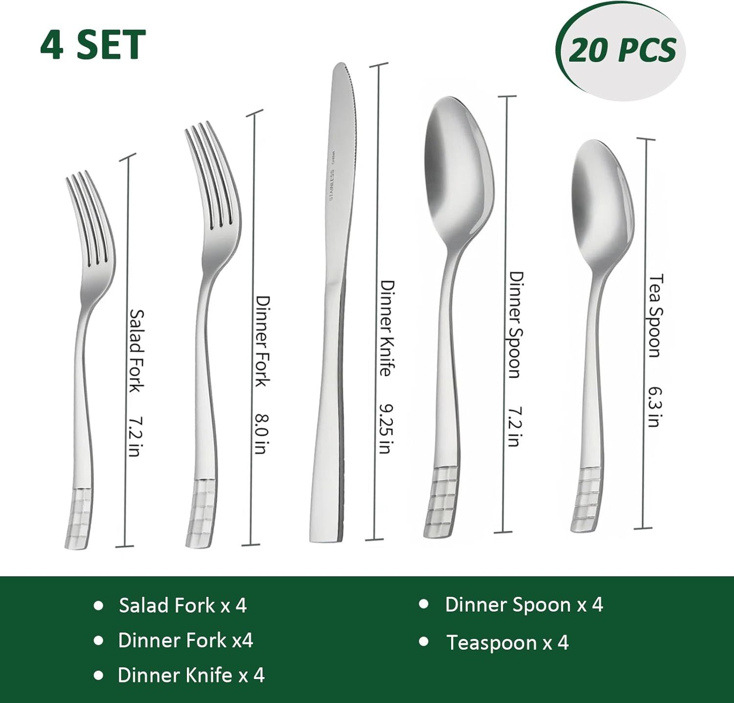 20-Piece Silverware Set for 4 - Stainless Steel Flatware Cutlery Utensil Set Set, Durable Mirror Polished & Dishwasher Safe Flatware Set Include Forks Spoons Knives for Home Wedding Restaurant