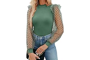 Women's Polka Dot Mesh Puff Sleeve Bodysuit