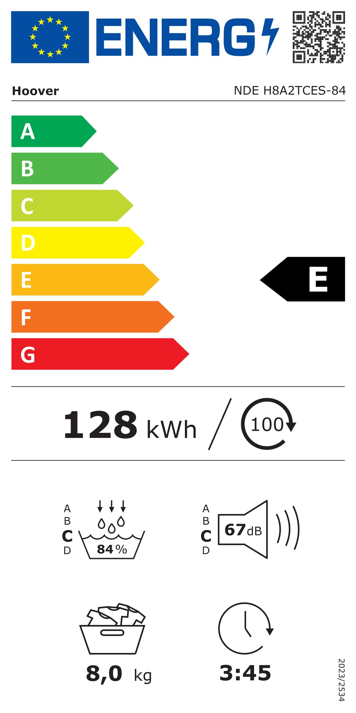 Hoover NDE H8A2TCES-84 Wärmepumpentrockner I 8 kg I Wi-Fi + Bluetooth-Technologie I AquaVision-Kondenswasserbehälter I deutsche Bedienblende
