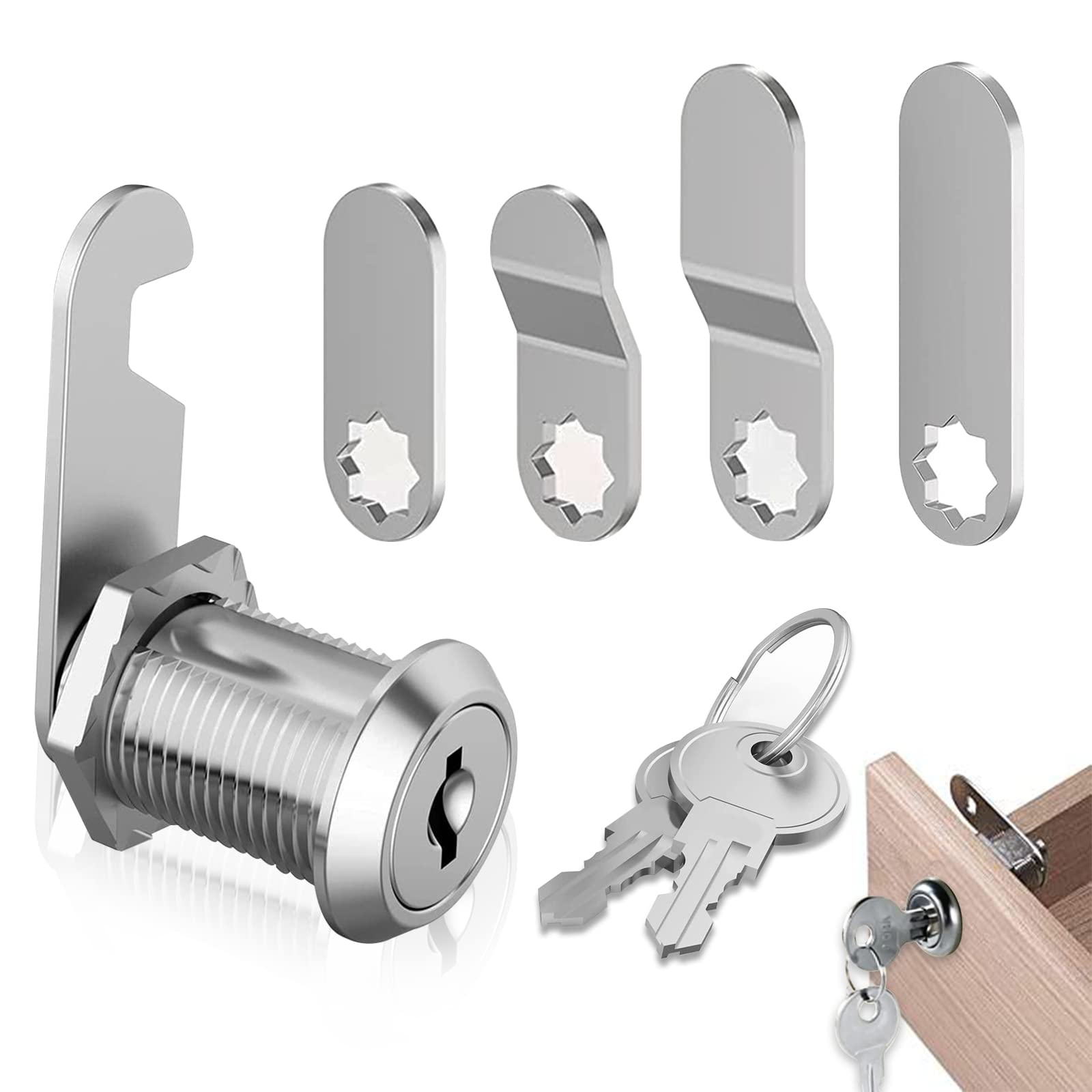 Jormftte Letter Box Lock 16 mm, Comes with 5 Different Lock Plates and 2 Keys, Cam Lock, Cabinet Lock, Cabinet Lock, Furniture Lock, Locker Lock, Lever Lock for Mailboxes