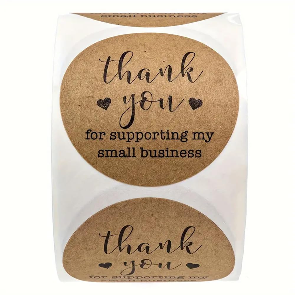 CAA Trading™ Roll of 500 x Brown Kraft Thank You for Supporting My Small Business Stickers Labels Gifts Crafts Presents Home Made Gifts Customer Appreciaton (2.5cm) 25mm (500 Stickers)