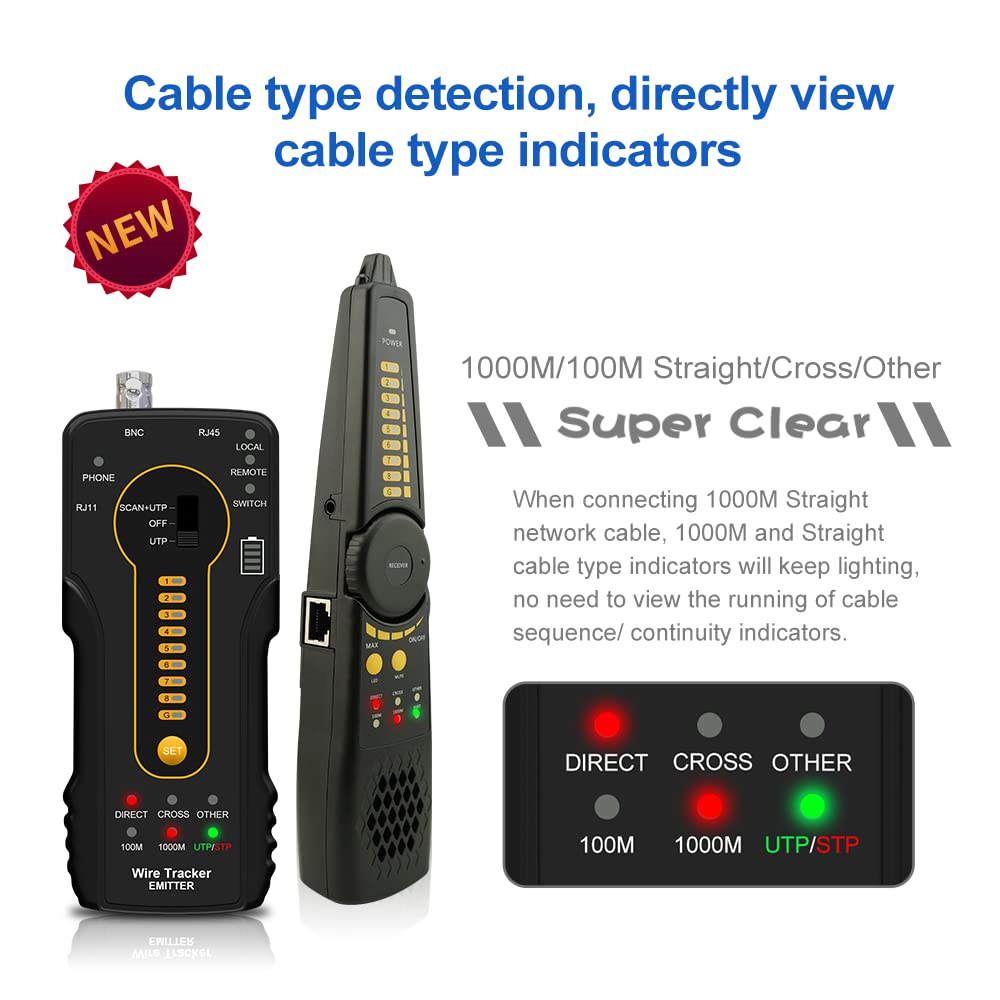 CT-66 Wire Tracer per RJ45 RJ11 Tester cavo di rete, sonda di prova cavo telefonico con luci LED ricerca guasti