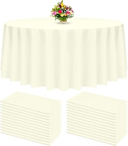 YMHPRIDE 24 manteles redondos color azul marfil, mantel desechable de plástico marfil de 96 pulgadas, manteles de plástico marfil para fiestas,