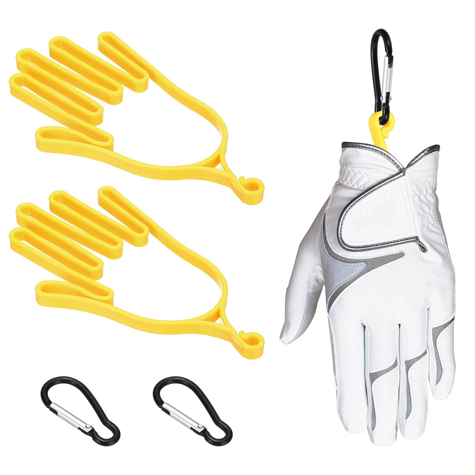 PATIKIL Golf Gloves Stretcher, 2 Pcs Plastic Keeper Support Rack Holder Dryer Hanger Frame with Hanging Hooks for Men Women Sports Gloves Maintenance, Yellow