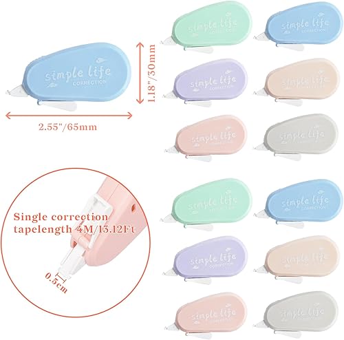 Miniatura 2 de Temiary 12 cintas blancas lindas para correcciones instantáneas, cinta de corrección estética de secado rápido para escribir, diario, estudiantes,